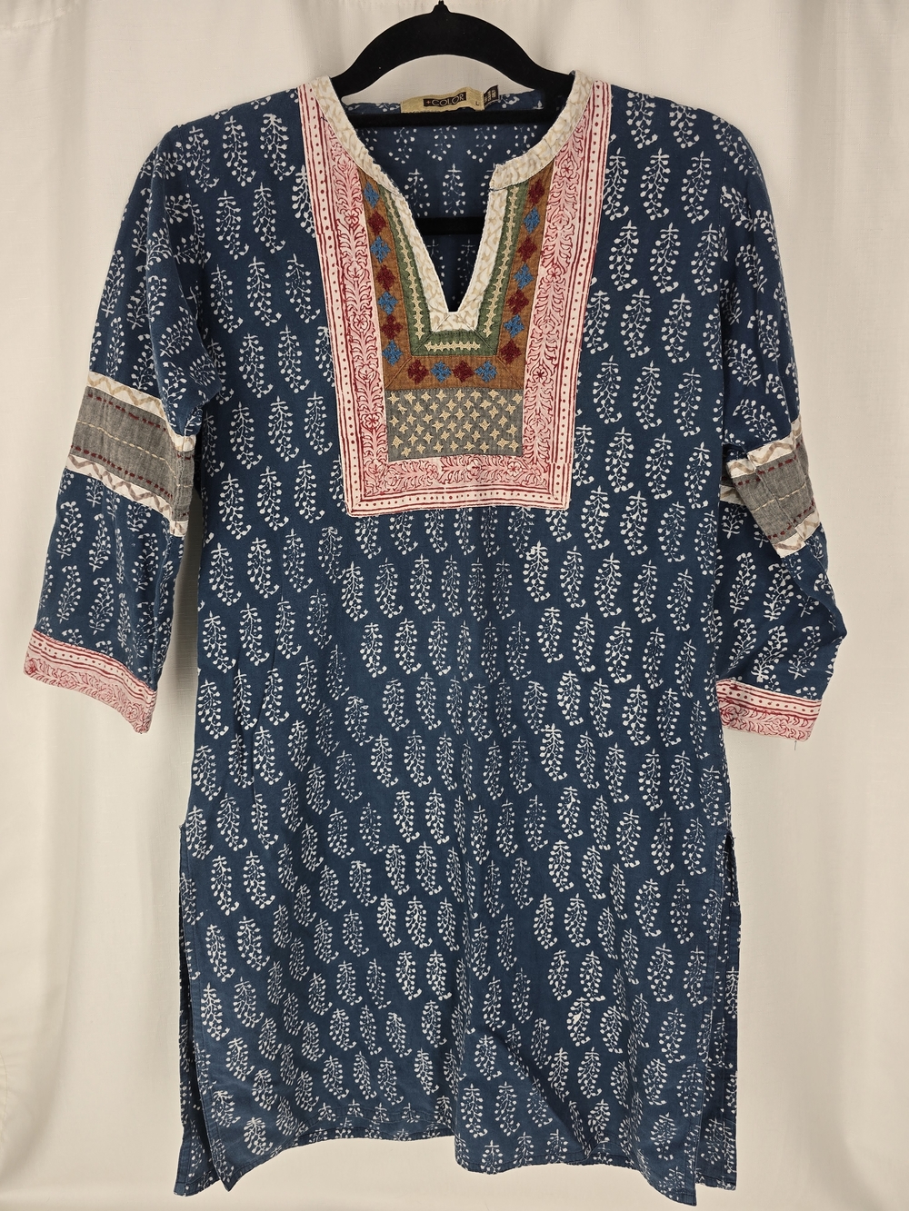 Bohemian Indigo Printed Tunic with Embroidered Yoke